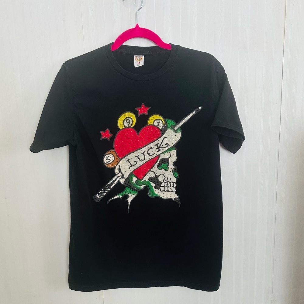 Ed Hardy by Christian Audigier Luck Skull Heart Graphic Black Tee